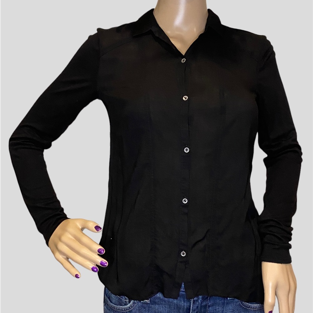 Helmut Lang Black Semi-Sheer Long Sleeved Button-Down Top Size P (small?) VGC